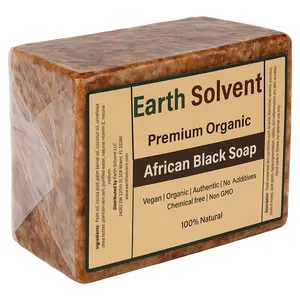 Earth Solvent Premium Organic African Black Soap Vegan Authentic Chemical Free Non GMO 100% Natural Soap Daily Skin Repair Body Care Shea Cleansing