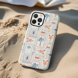 Coastal Nautical Phone Case, Beach Palm Tree Ocean Protective Cover with Summer Vacation Aesthetic Style for Smartphones