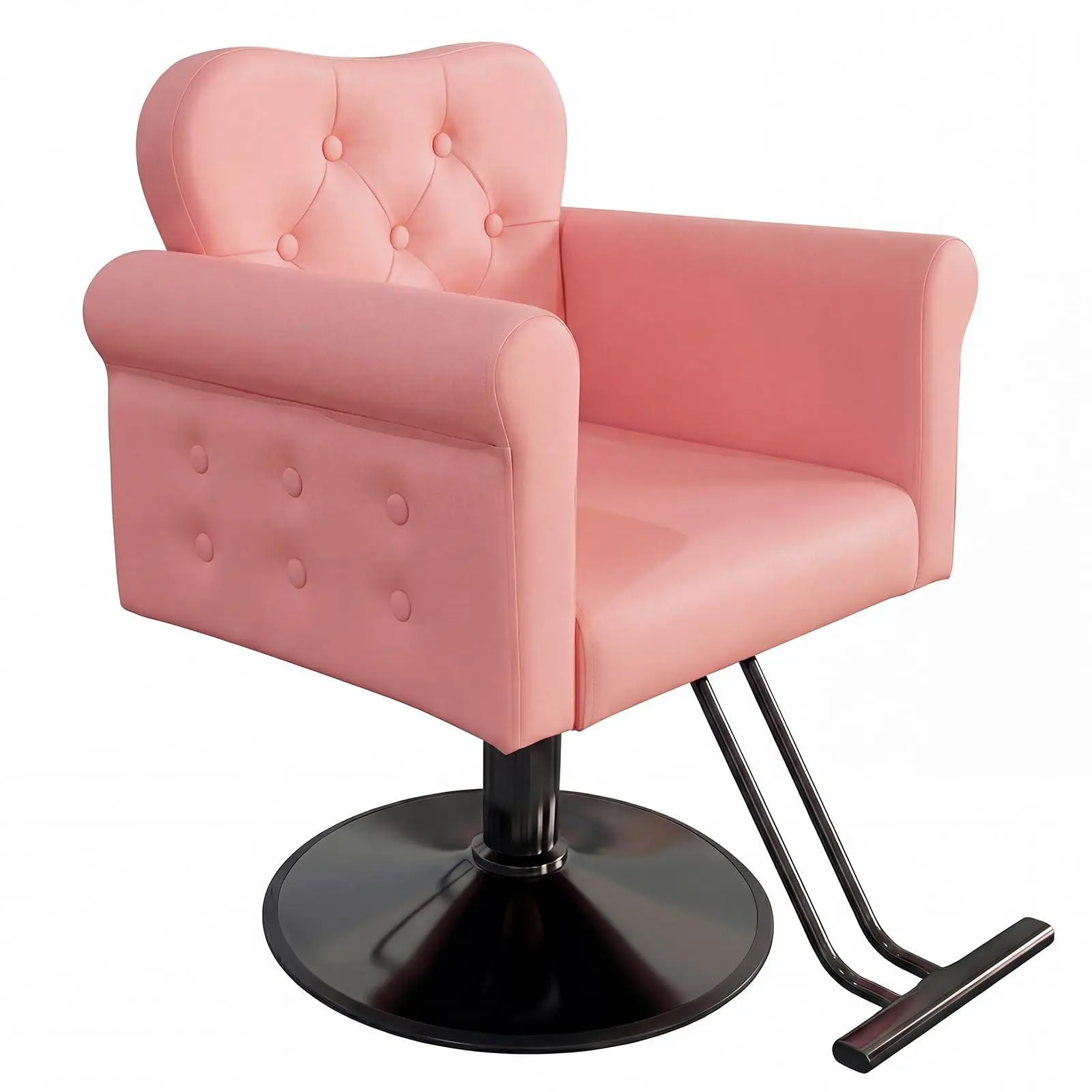 GAOMON Pink Hydraulic Styling Chair - Classic PU Leather Single Seat Specialty Salon Furniture with 360° Swivel, Tufted Buttons, Metal Round Base, 5.9-in Height, 330 lbs Max Capacity for Barbershop, Beauty Spa