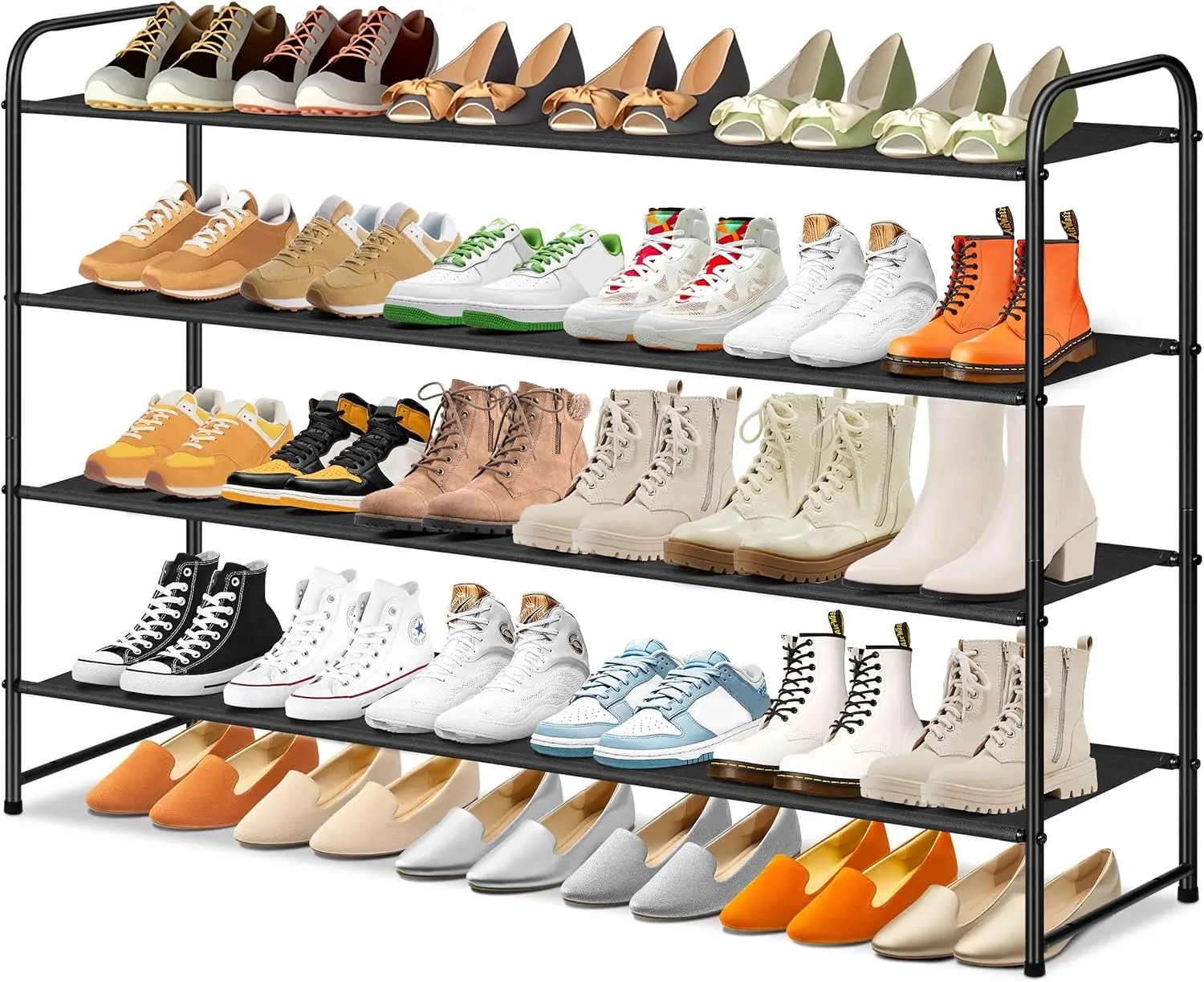 Long 4-Tier Shoe Organizer for Closet, Stackable Wide Shoe Rack Holds 30-Pairs Low Shoe Shelf Storage for Bedroom, Floor, Entryway(Black)