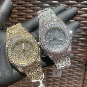 Ice Out Baguette Diamond Gold Plated Mens Hip Hop Luxury Watch