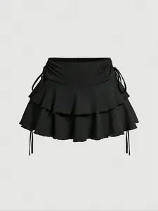 Women's Solid Layered Hem Ruffled Skirt, Casual Fashion Short Skirt Fit for Daily Outdoor Wear, Ladies Bottoms for Summer