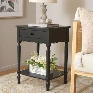 Anwyn 1-Drawer Scalloped Accent Table - matte black