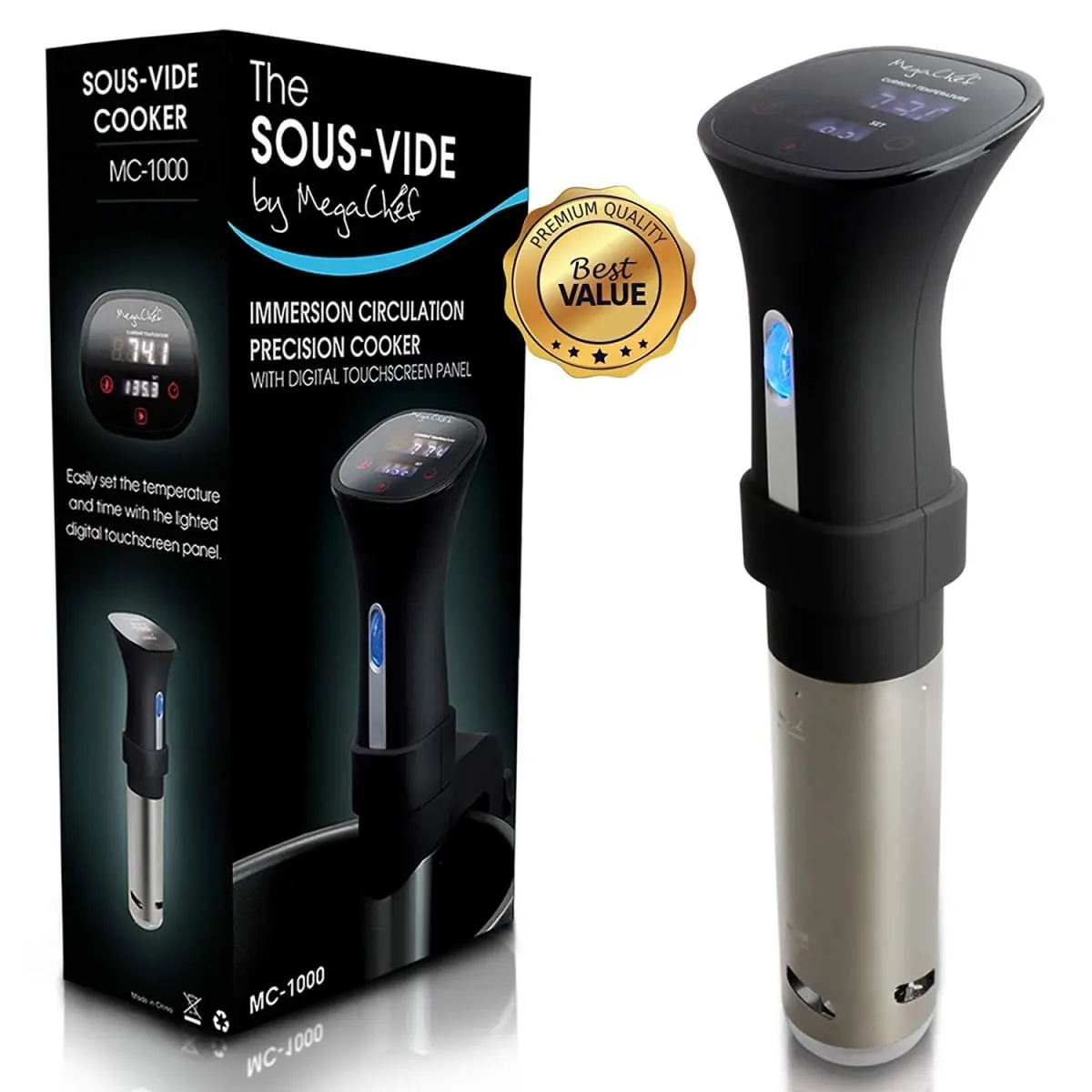 Megachef Precision Cook Immersion Circulation Sous-Vide Cooker - Black & Silver, Digital Display, Touch Panel, Corded Device