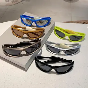 Y2K Futuristic Wraparound Sports Outdoor Sunglasses, Men's UV400 Protection Rimless Polycarbonate Metal Frame Small Shield Shades, Lightweight Retro Glasses for Festivals & Cycling