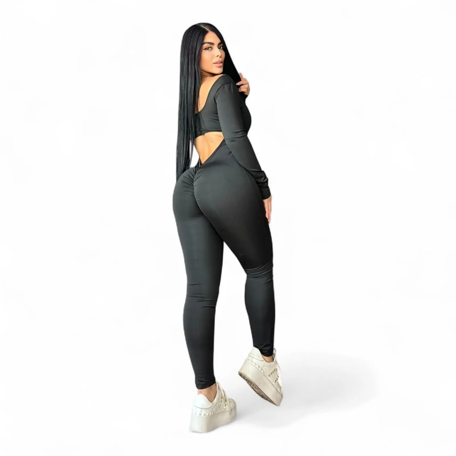 GXQIL Women's Long Sleeve Push Up Bodycon Jumpsuit in Suplex Fabric, Basic and Breathable for Sports