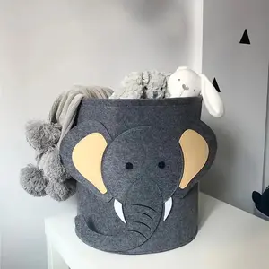 Elephant Design Storage Basket, Large Capacity Felt Storage Basket, Washable Laundry Hamper for Clothes, Home Decor for Bathroom, Dormitory, Room