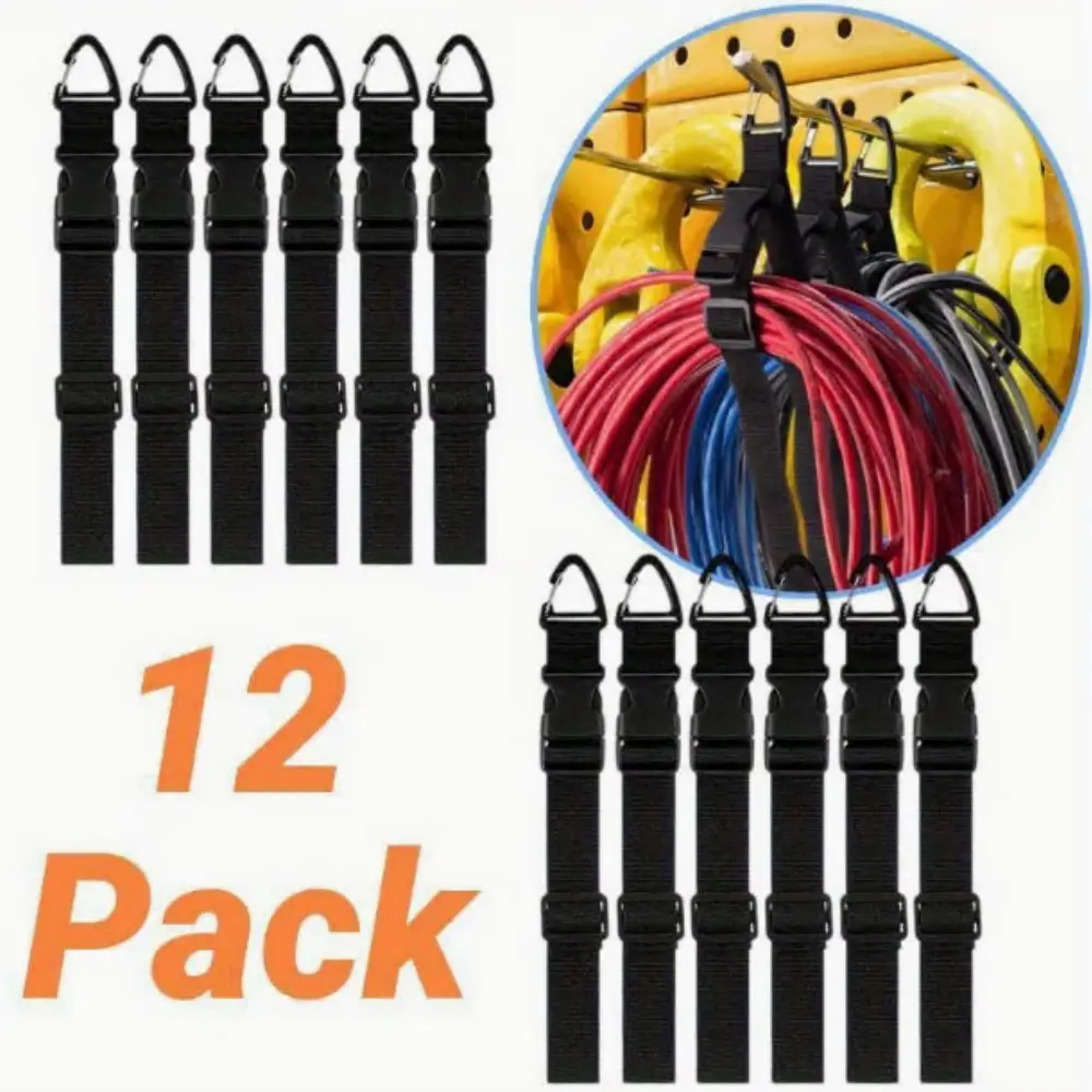 12-Pack Heavy-Duty Nylon Storage Straps, 17-Inch Adjustable Cord Wraps with Triangle Clips for Workshop & Garage Cable Management, Cable Management Kit
