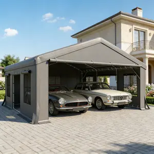 20x20 FT Outdoor Carport Canopy with Reinforced Steel Frame & UPF30+ Cover, Portable Garage Shelter with 3 Roll-Up Doors & Mesh Windows for Car, Truck, Boat & Party