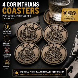4PCS 3D Printed Corinthians Coasters – Premium Fan Drink Coaster Set | Durable Table Protection | Perfect Gift for Soccer Fans