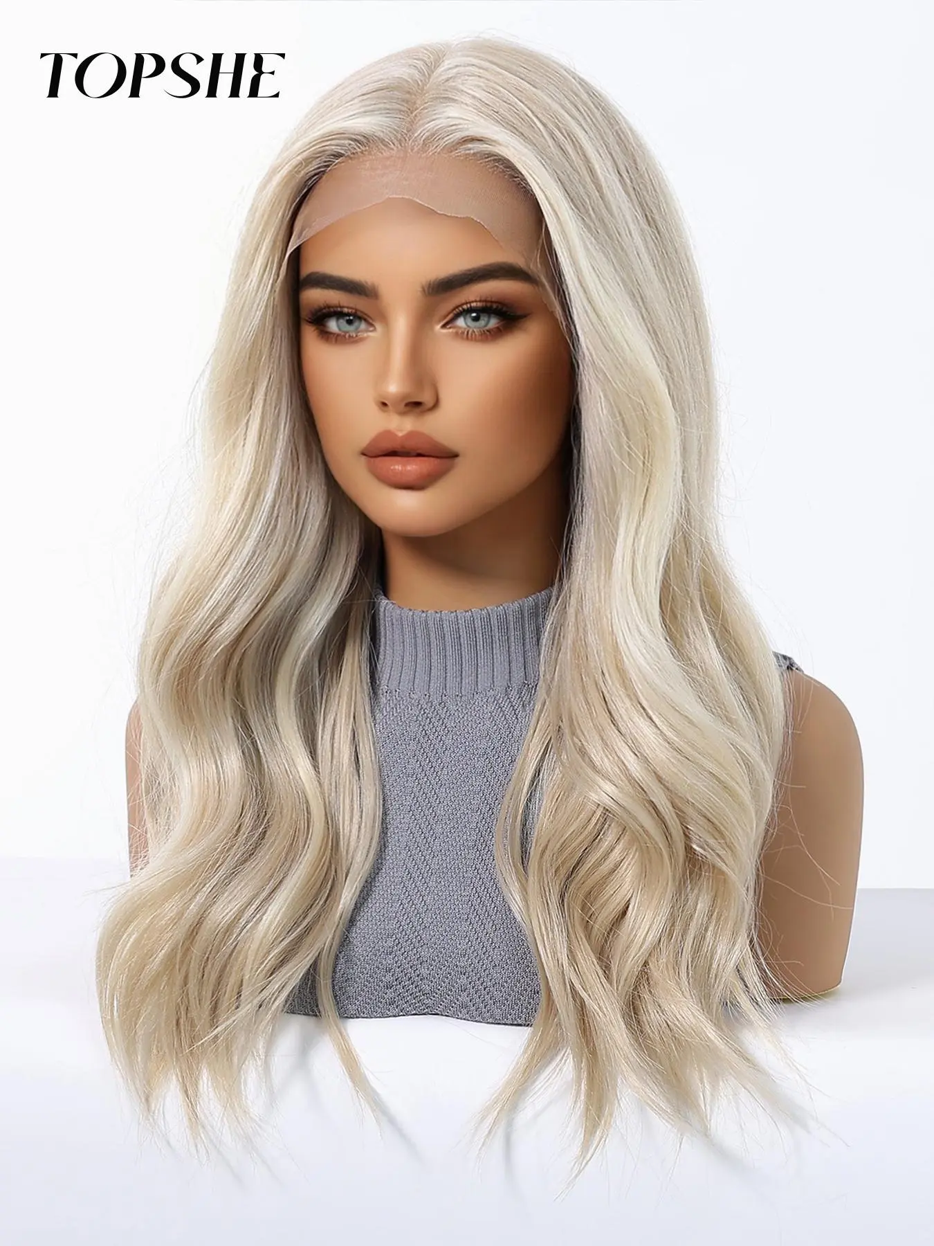 Topshe 13x6 HD Lace Front Wig 20 Inch Long Wave Heat Resistant Women's Wig, Synthetic Hair, Perfect for Christmas and Holidays, Synthetic Wavy Wig