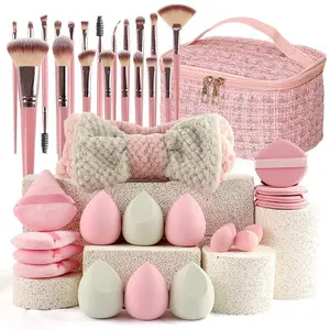 40-piece beauty tool set with travel makeup bag full set of beauty before and after makeup brush puff combo Makeup Tools Set