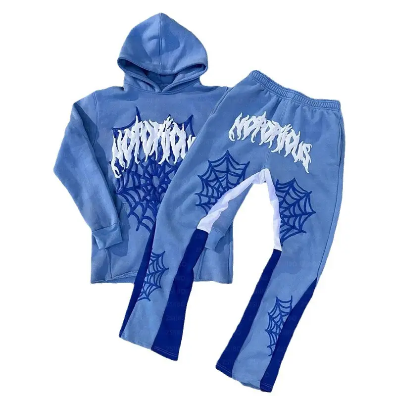Y2K Spider Web Print Hoodie & Sweatpants Set – Unisex Streetwear Pullover with Letter Graphic| Trendy New York Style