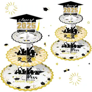 Set of 2 Graduation Cupcake Stand for 50 Cupcakes Black  Graduation Cap Decorations Cardboard Cake Dessert Holder Tower for Class of 2025 Congrats Grad Party Supplies