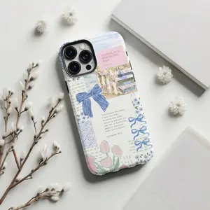 Protective TPU Christian Coquette Collage Smartphone Case, Light Blue Bow Design with Cute Jesus God Bible Verse, Religious Gift for iPhone 11-16 Pro Max, Mobile Phone Handheld Accessory