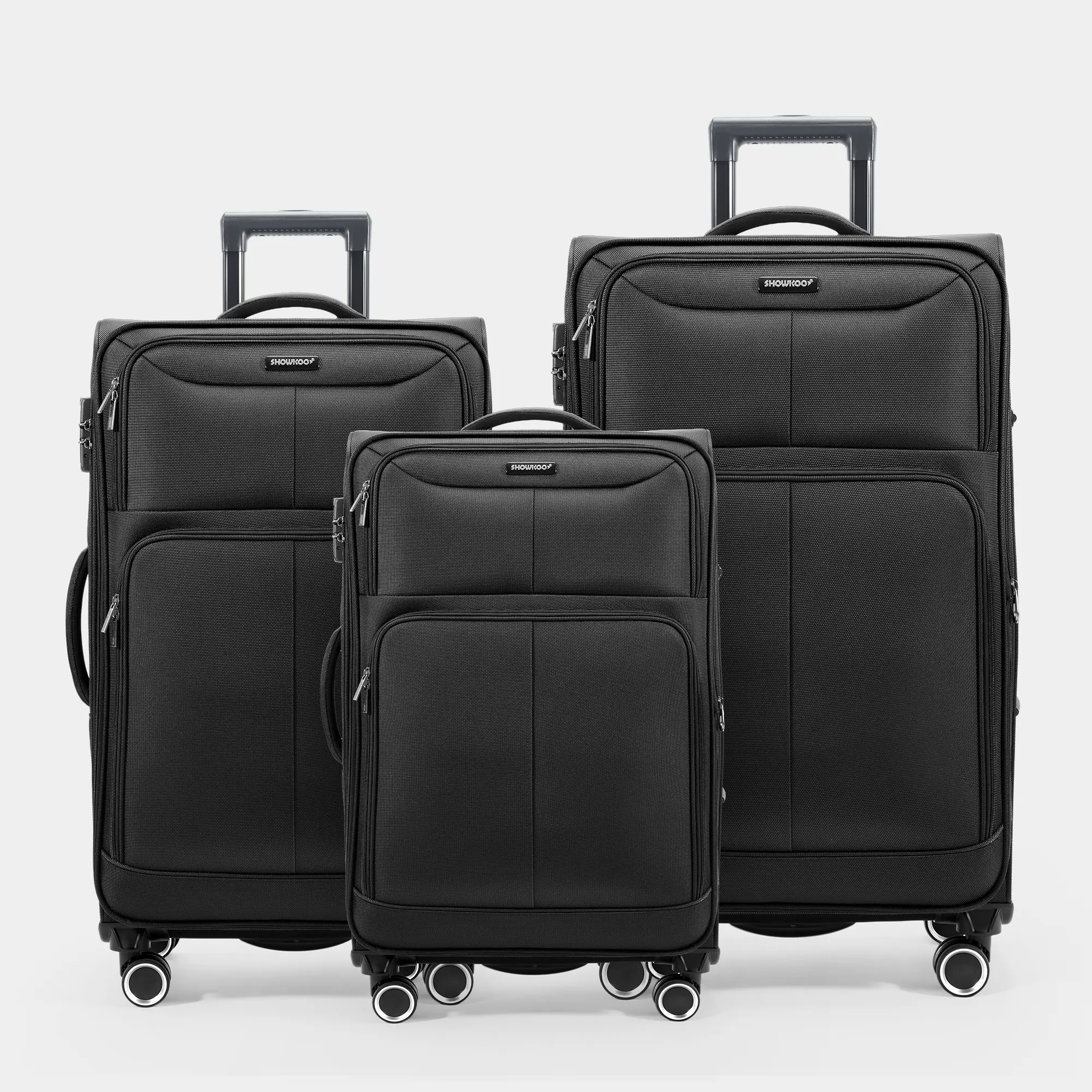 SHOWKOO 3-Piece Softside Luggage Sets (20in/24in/28in) - Expandable, Lightweight, Waterproof, Durable 4-Wheel Spinner Carry-On & Checked Luggage Sets with TSA Lock, High-Capacity Anti-Theft for Travel, Business, Four-Wheel Luggage Sets