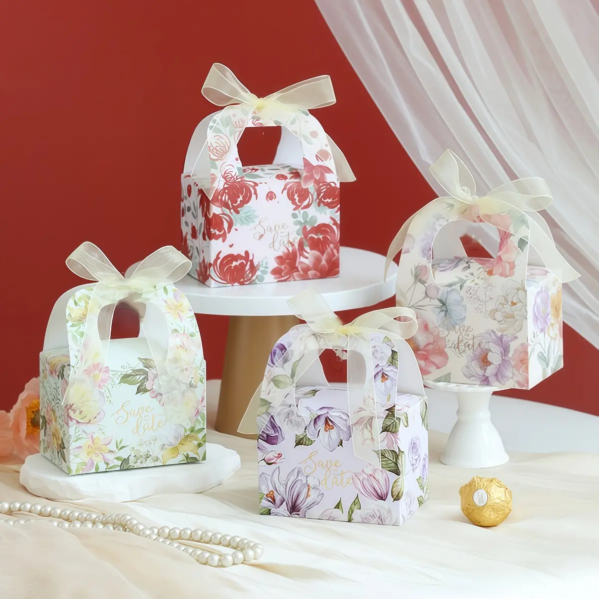 12 pieces of floral gift boxes, tea party gift boxes, Flower Gift Boxes, suitable for parties, weddings, bridal showers, Valentine's Day, Mother's Day jewelry packages.