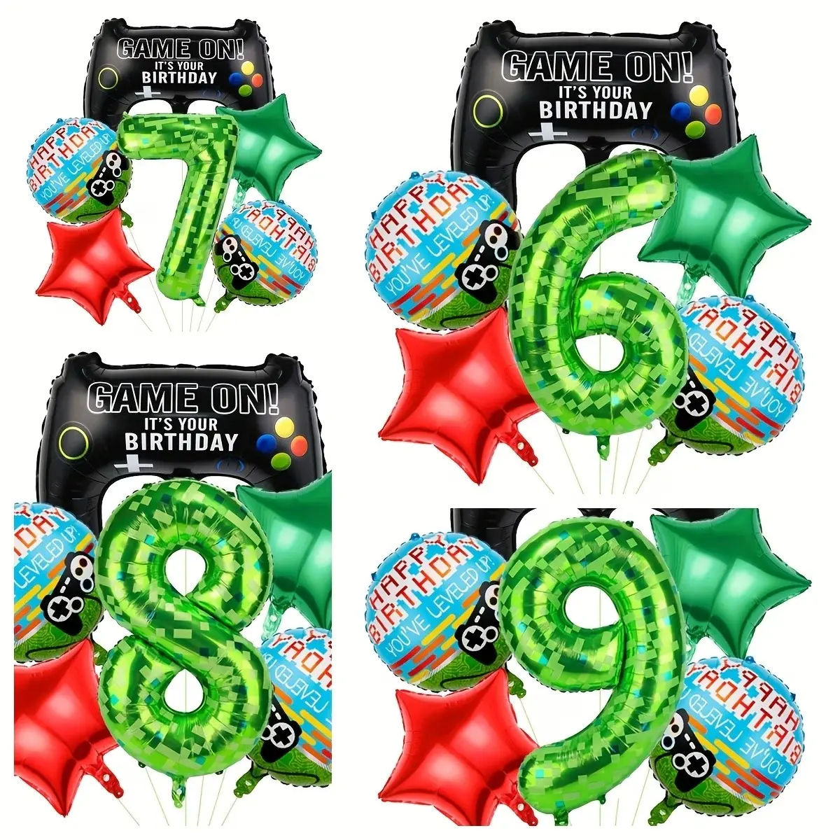 Pixel Birthday Party Balloon Kit, Party Favors, Includes Large Number Balloons, Game Machine Balloons, Star Foil Balloons, Video Game Theme Decorations, Party Ambiance, Festival Ambiance, Balloon Set, Balloon Party Supplies