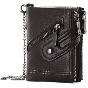 Men’s RFID Blocking Leather Wallet Large Capacity Bifold with Double Zipper