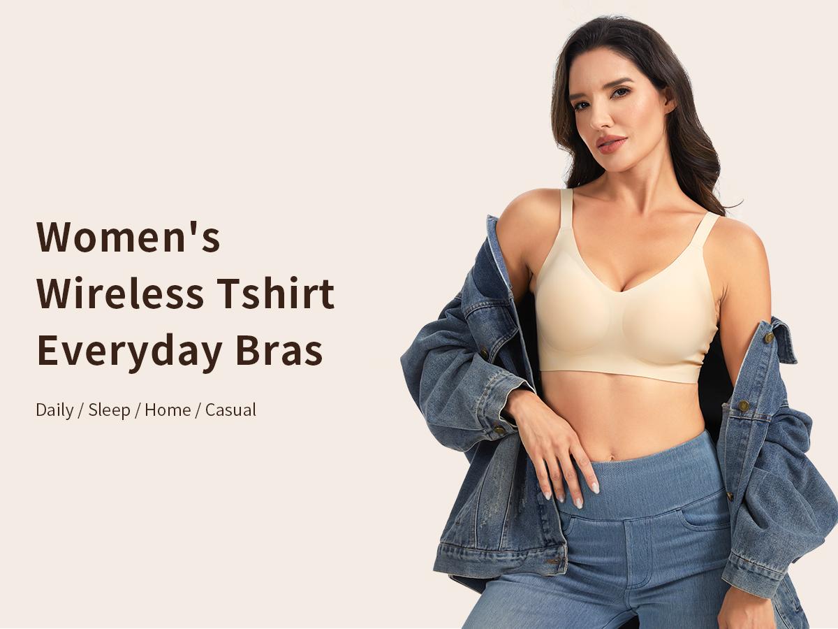 THE GYM PEOPLE Women’s Wireless Seamless Bras Full Coverage Comfortable Bralette Invisible Everyday Tshirt Bra Padded