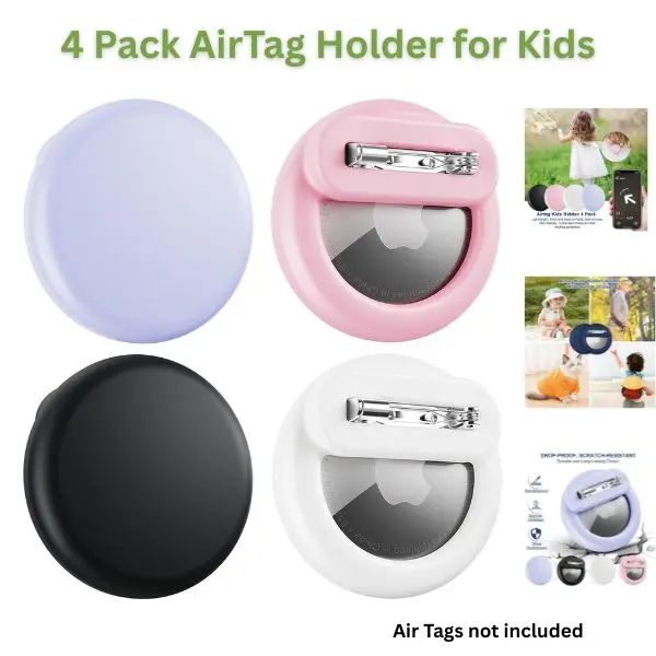4 Pack AirTag Holder for Kids, Compatible with Apple AirTag, Hidden AirTag Holder with Safety Pin, Anti-Lost Tracker Case for Children, Elderly, Luggage, Clothing & Backpacks