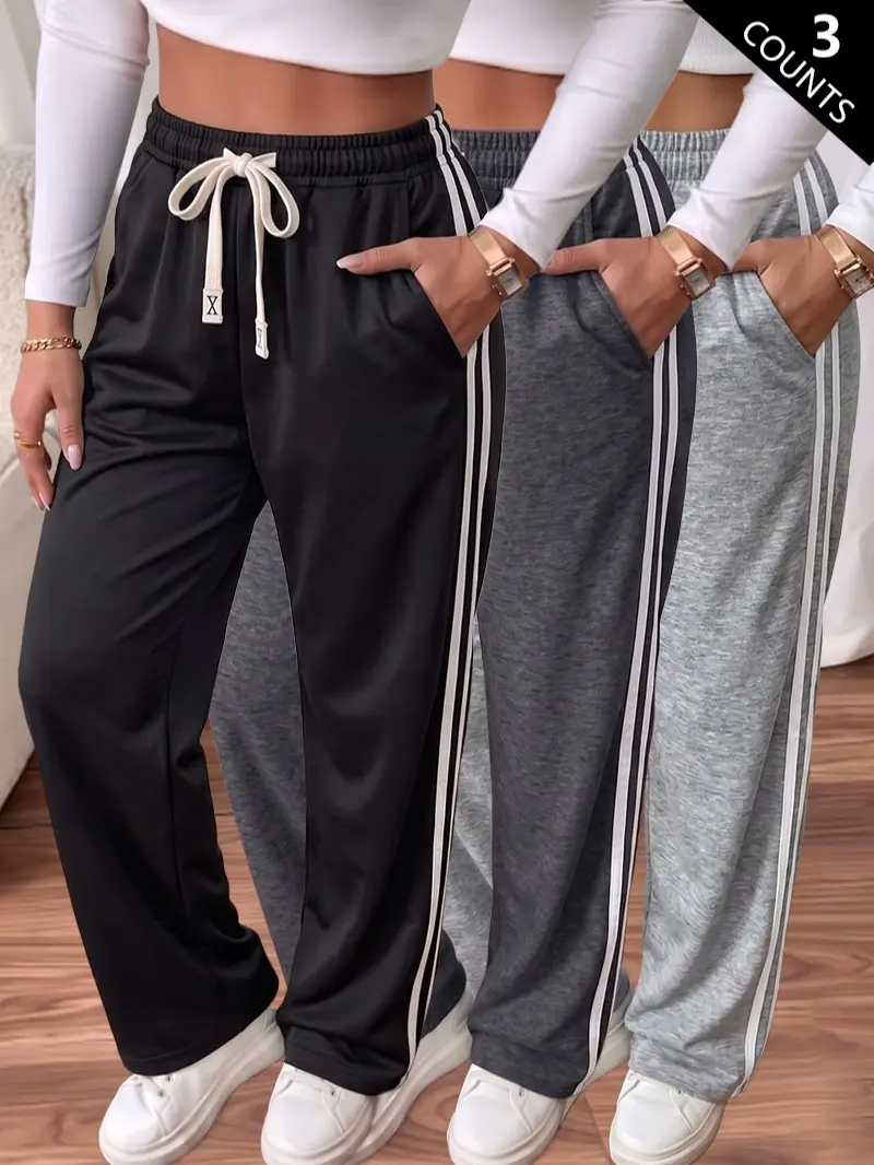 Clean Gent 3-Pack Women’s Sportswear — Ice Silk Cuffed Joggers/Drawstring Pants for Summer, Straight-Leg Casual Sports Pants for Running & Outdoor Cycling