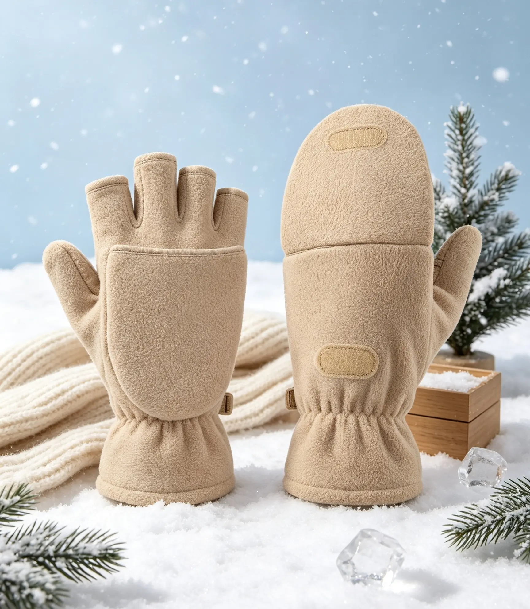 Unisex Winter Warm Fleece Convertible Sports Gloves - Fingerless/Mitten Design, Suitable for Outdoor Running, Driving