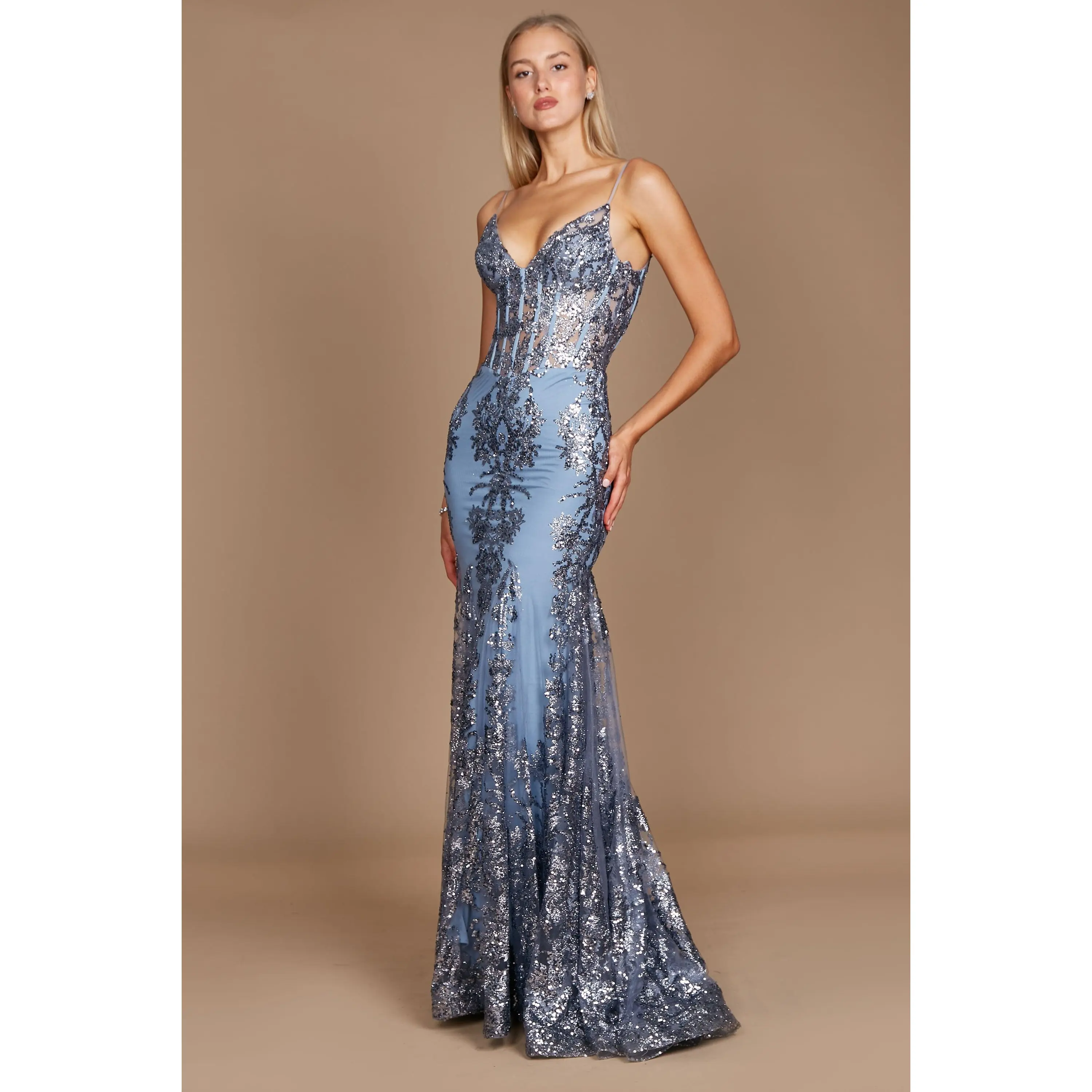 Dylan & Davids Fitted Corset Long Formal Prom Dress