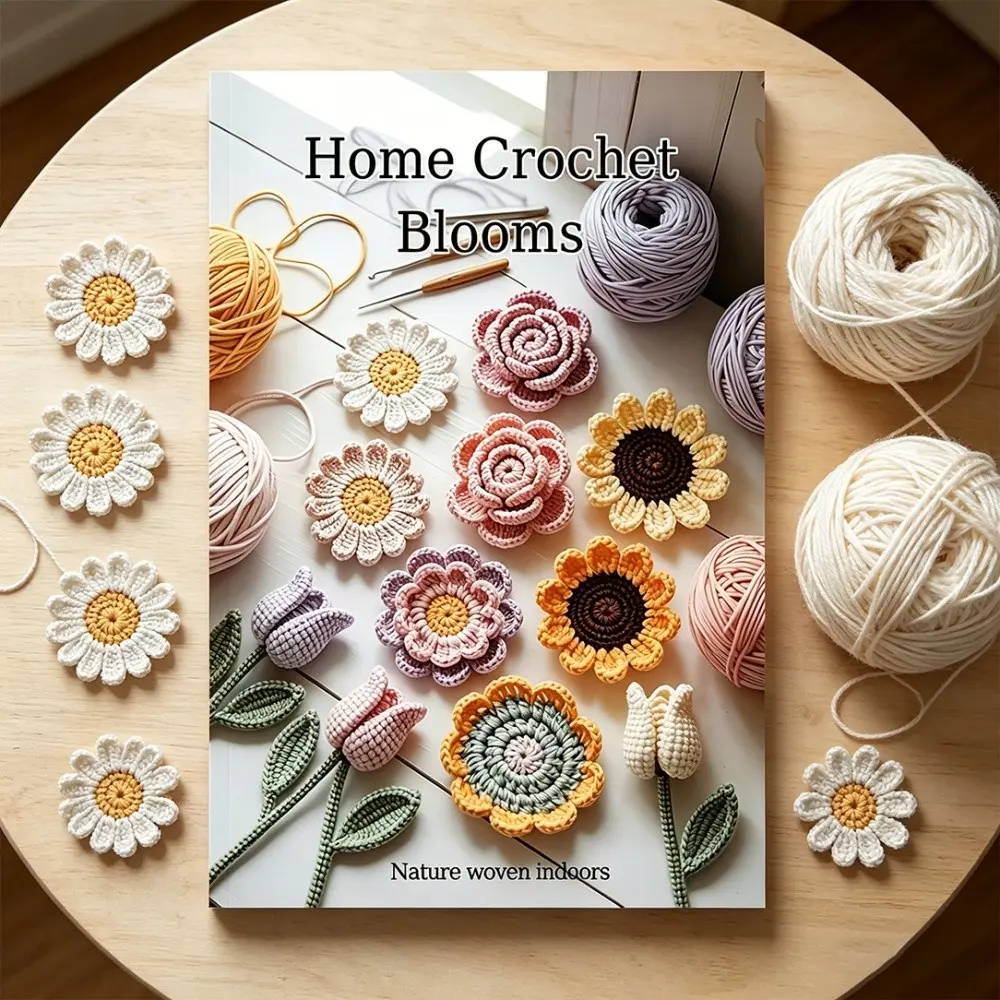 Crochet Pattern Notebook, Home Crochet Floral Tutorial Book, Floral Craft, 14x21 Cm, Indoor Floristry Guide, Step-By-Step Photos, Beginner Friendly