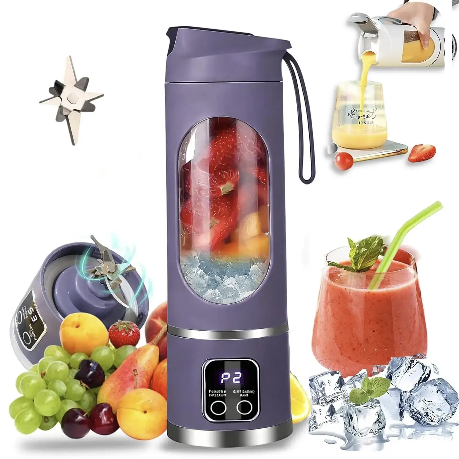 Mini Portable Juicer Blender with Leak Proof Design, USB Rechargeable & Easy to Clean, Perfect for Liquid Diets, Smoothies, Shakes, Back-to-School Gifts Cup, Portable Vegetable Fruit Utensils.