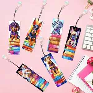 6Pcs Colorful Puppy Diamond Painting Bookmarks - DIY Craft Kit, Ideal Gift for Dog Lovers & Readers