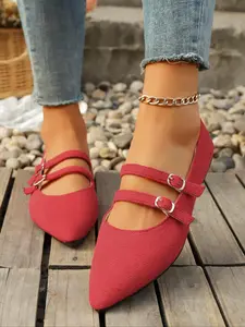 Women's Pointed Toe Mary Jane Shoes, Buckle Low Heel Single Shoe, Vintage Commuter Versatile Women's Shoes, Dual Strap Loafers