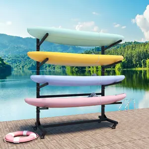 Aobtkel®80''H Freestanding Kayak Storage Rack – Holds 4 Kayaks, Heavy-Duty Adjustable Stand with Lockable Wheels for Kayak, Canoe, SUP & Surfboard, 45.87"W*28.94"D*80"H,#SummerVibes