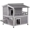 Aivituvin-AIR33 Solid Wooden Kitten House/Cat Enclosure - Indoor/Outdoor Pet Furniture with 2 Front Doors, Curtain Door Cover, 2 Jump Platforms, Large Balcony, 10.9 ft² Inner Space, Asphalt Rainproof Roof, Raised Base for Dry Clean Floor, Easy Cleaning