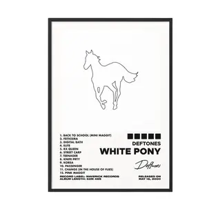Minimalist Horse Line Art Canvas Wall Art, White Pony Album  Print, Rock Music Room Decor Unframed Canvas Poster, Frame Not Included