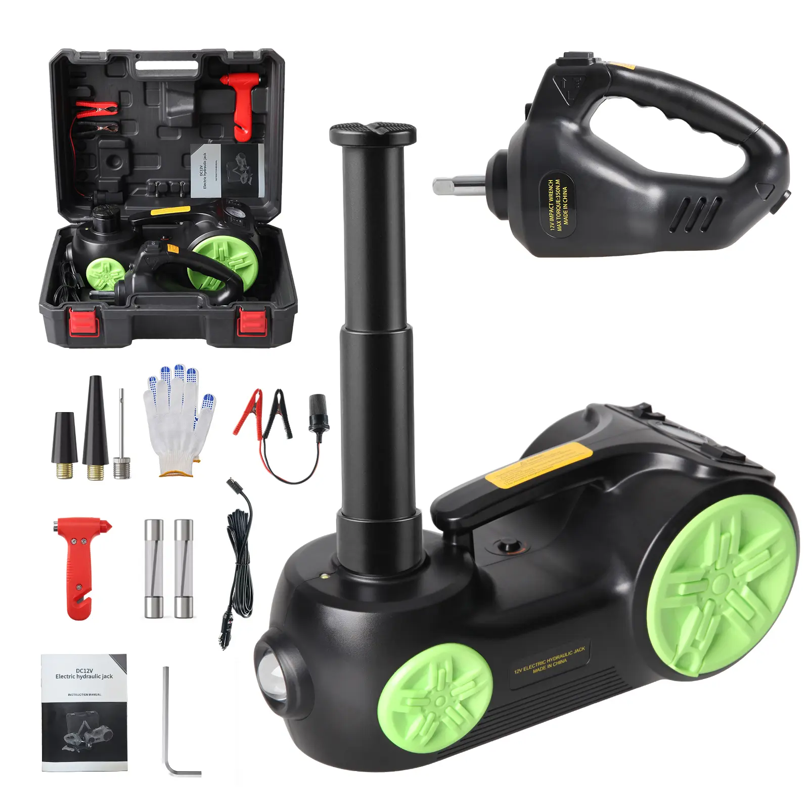 Tanlook Portable Electric Car Jack 5-Ton Hydraulic with Built-In Air Pump & LED Light for SUVs & Off-Road Vehicles One-Button Lifting 17.7" Max Lift