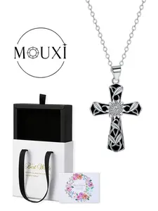 Vintage Sunflower Cross Pendant Necklace with Gift Box, Unisex Fashion Jewelry Accessory, Elegant Style for All Seasons
