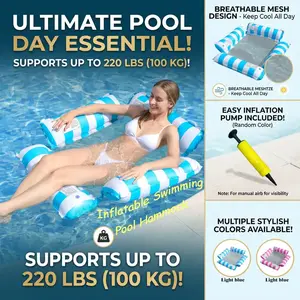 Inflatable Pool Hammock Float with Air Pump, Foldable Floating Lounge Chair, Anti-Rollover Water Hammock, Lightweight Pool Float for Adults, Portable Summer Floatie for Pool Beach Lake