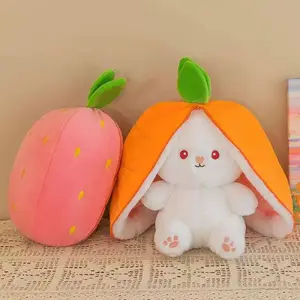 Strawberry/Carrot Design Plush Toy, Cute Rabbit Stuffed Toy, Soft Hugging Toy for Birthday Gifts, Home Decorations, Stuffed Animals