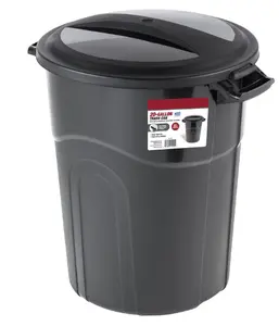 Heavy Duty Black Plastic Garbage Can with Included Lid - 20 Gallon Capacity Cover Bin