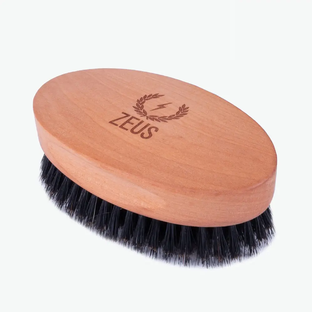 ZEUS Large Oval Beard Brush for Men, Natural Soft Boar Bristles