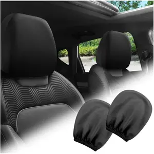 2PCS Car Headrest Cover,Stretchy Fabric Car Seat Headrest Cover for Protect & Avoid Scratches,Removable Head Rest Covers for Car Seat Suitable for Most Car Headrest Accessories (Black)