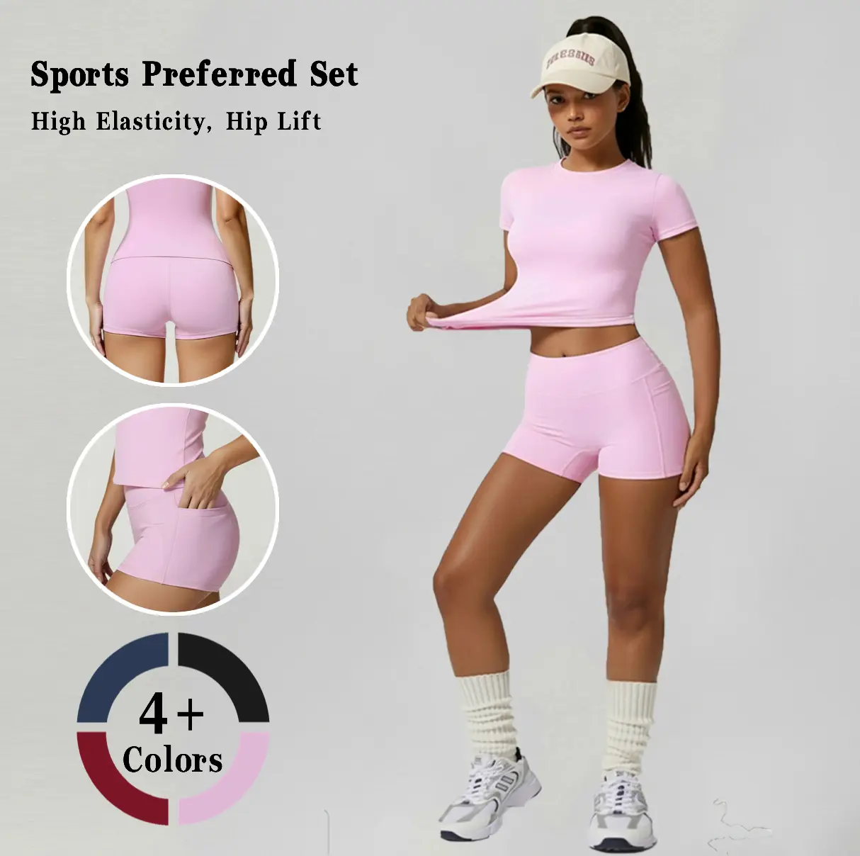 Women's 2-Piece Compression Shirt & Athletic Biker Shorts Set, Crew Neck Short Sleeve, High Waist Tummy Control, Slim Fitted Stretchy Athleisure Wear for Summer Active Women's Sportswear, Compression Shirt Women