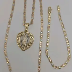 VIRGIN MARY beautiful set necklace 20"inches with bracelet 7"inches three colors Gold-plated