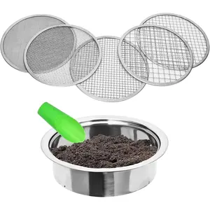 Stainless Steel Soil Sifter for Gardening, Sand Sifter Tool with Interchangeable Mesh Screens(1,3,6,9,12mm) and Scoop Shovel, Soil and Compost Screening Kit