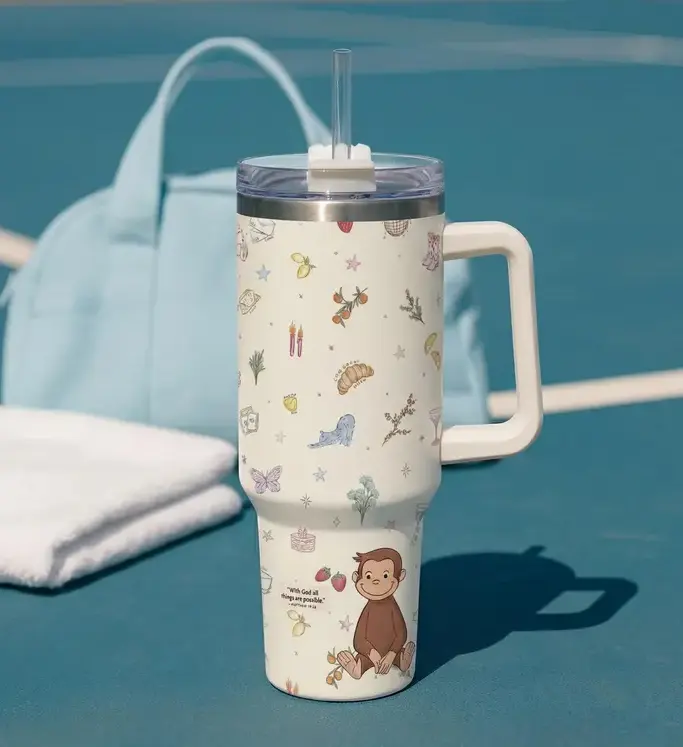 [ Gift box and straw] 40oz Monkey Tumbler With Handle, Insulated Stainless Steel Travel Mug