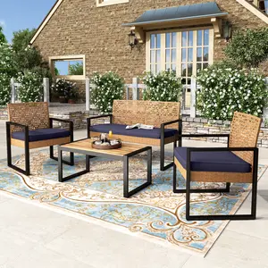 Phivilla Home Outdoor Wicker Patio Furniture Set, Cushioned Rattan Loveseat & Chairs, with Acacia Wood Coffee Table, Elegant All-Weather Seating for Garden, Backyard & Poolside, SpringGlowUp