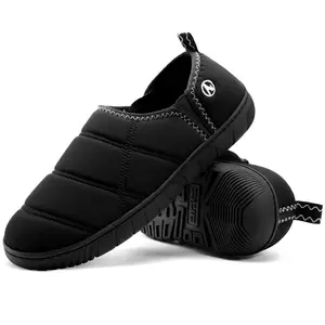 SHOESLOCKER Men Women Quilted Slip-On Slippers, Padded Comfort House Shoes with Non-Slip Rubber Sole & Pull Tab, Indoor Outdoor Casual Slippers for Home Bedroom Living Room Fathersdaygift Footwear