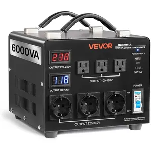 fathersdaygift VEVOR Voltage Converter Transformer, 1500VA, Heavy Duty Step Up/Down Power Transformer, Convert from 110V to 220V and 220V to 110V, with EU Outlets, US Outlets, Power Cord, Circuit Breaker ProtectionVEVOR Super Brand Day
