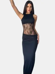 Lace Detail Slim Fitting Bodycon Maxi Dress Casual Womenswear Summer